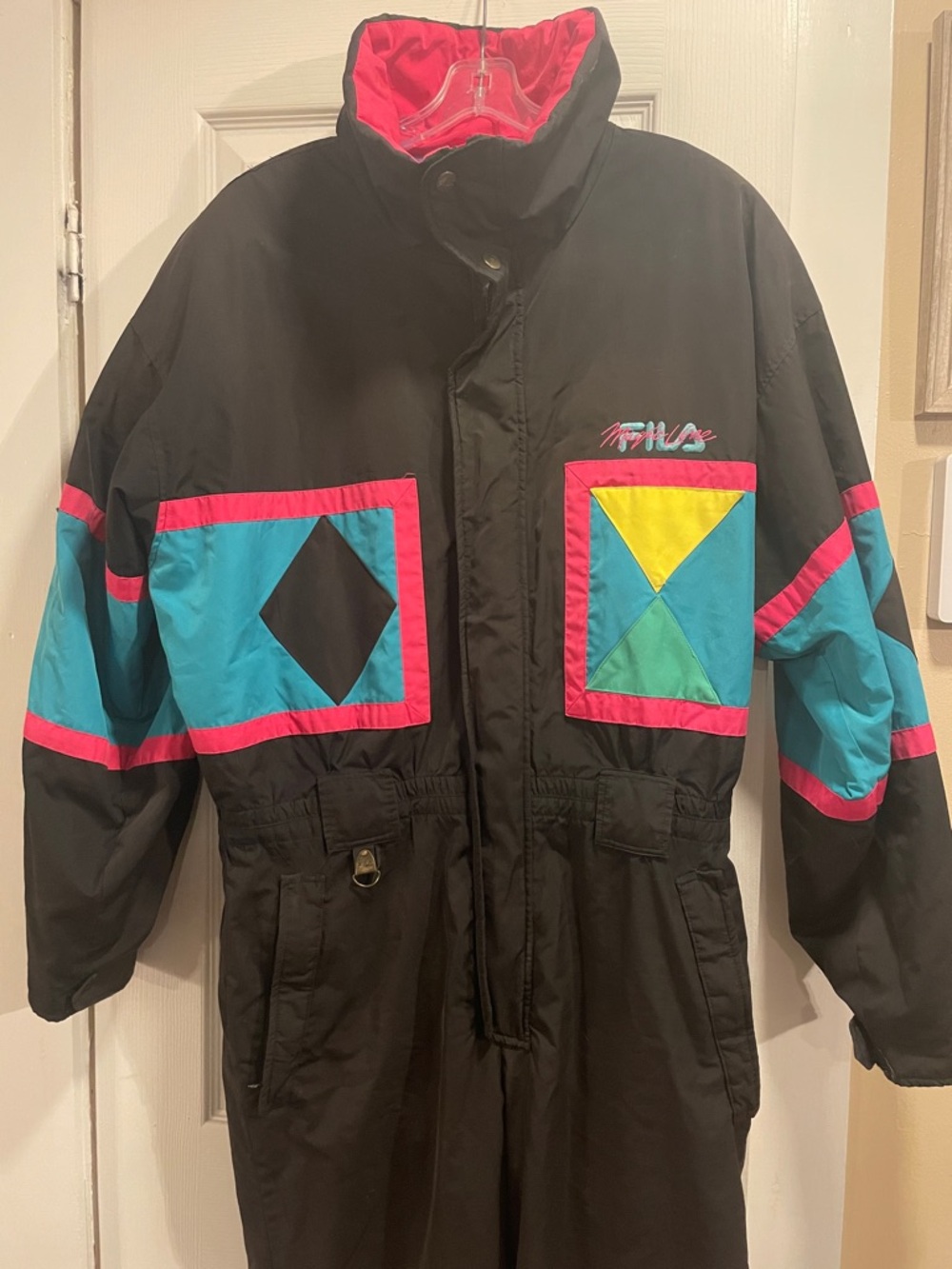 Fila Black Snowsuit with Teal, Pink & Yellow Colorblock Accents